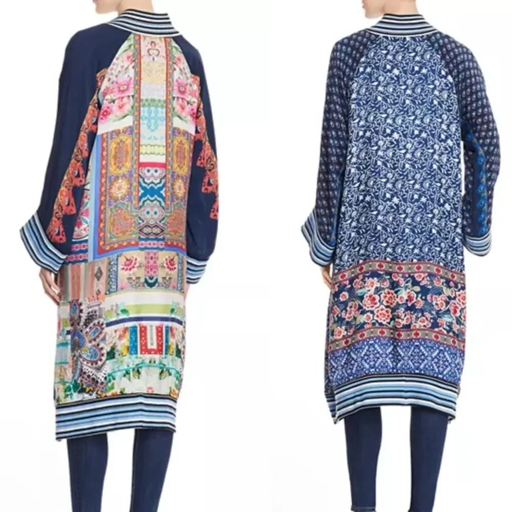 Johnny Was Fiori Reversible Silk Kimono Longline Jacket Sz S - Picture 2 of 8
